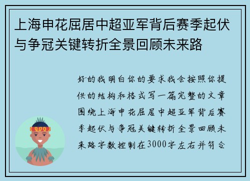 上海申花屈居中超亚军背后赛季起伏与争冠关键转折全景回顾未来路
